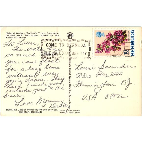 Natural Arches, Tucker's Town, Bermuda: Unusual Rock Formation by Sea Postcard - Picture 2 of 2